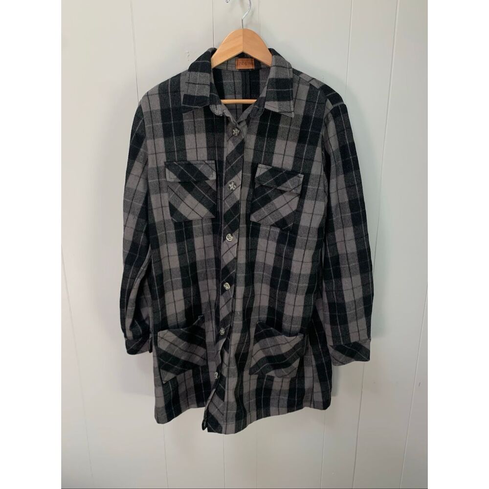 POL long-sleeve gray and black flannel button-up shirt/dress Medium
